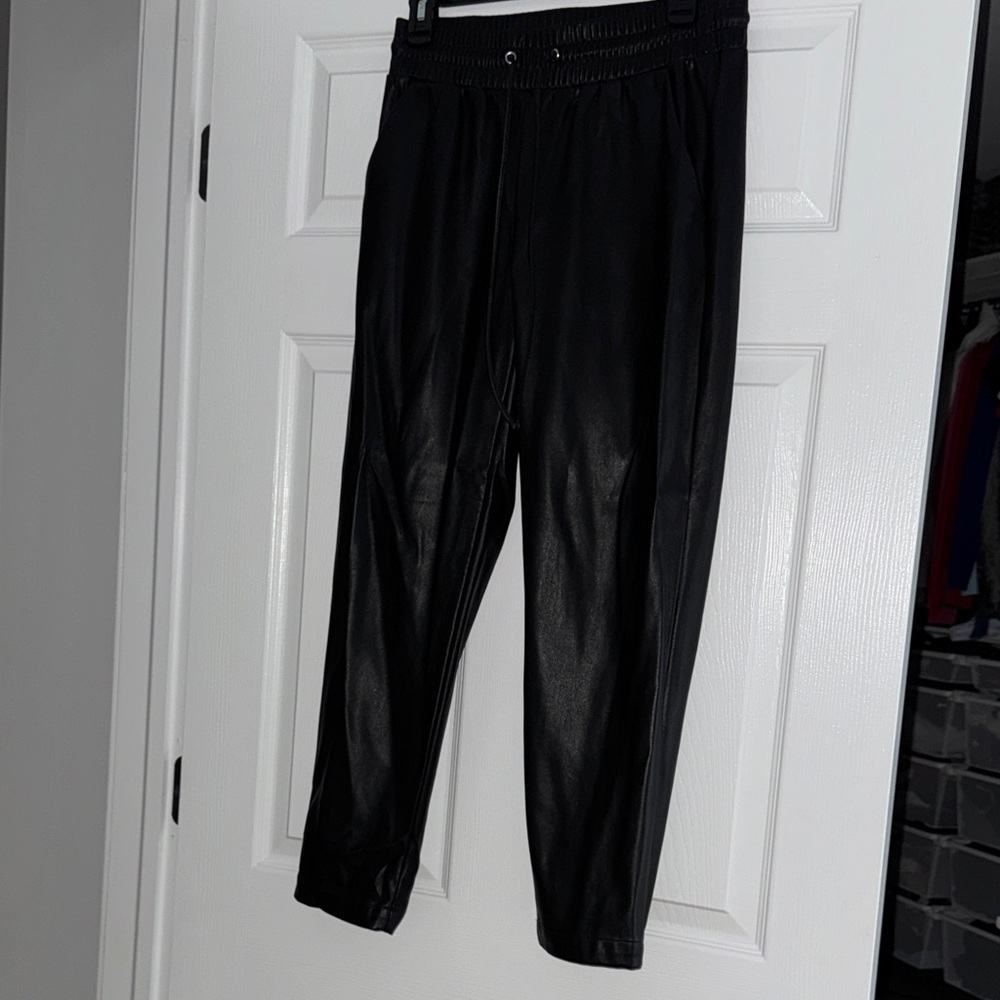 Women’s drawstring Black Faux Leather Pants
